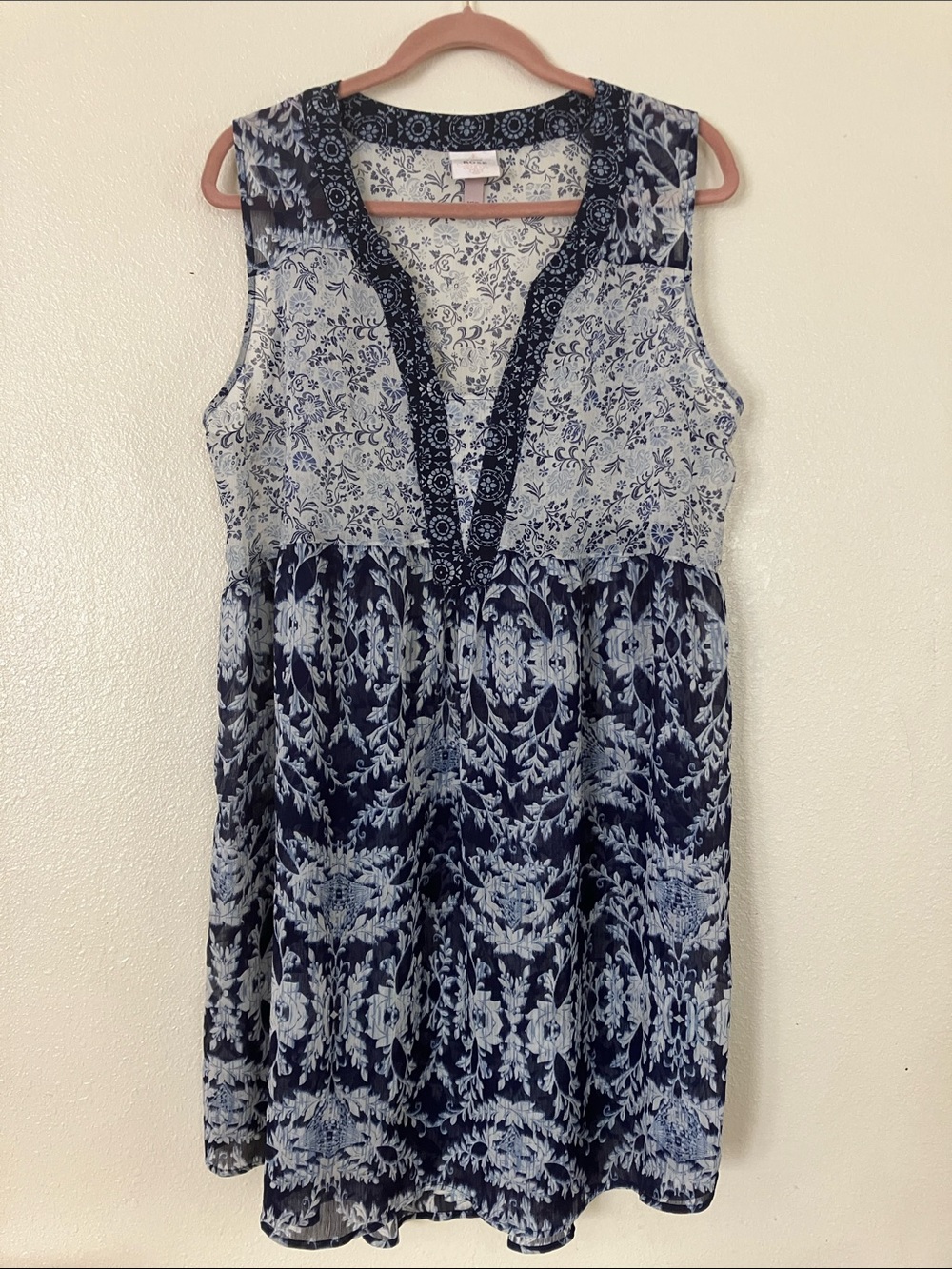 Knox Roses Boho Sheer Mini Dress or Swim Coverup, XXL - Picture 1 of 6